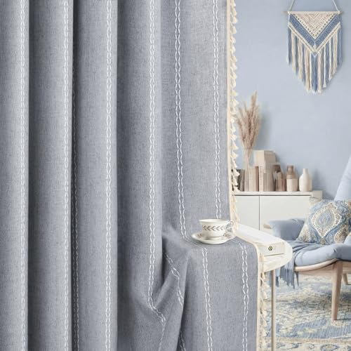 Blue 100% Boho Blackout Curtains 84 Inch 2 Panels with Tassels (Blue / 52"W x 84"L (Pack of 2))