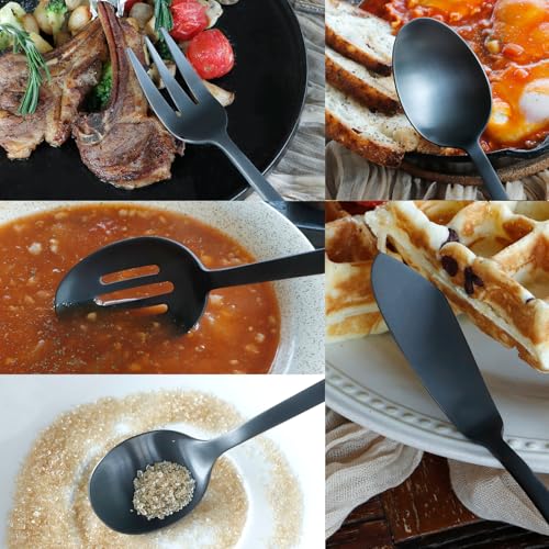 Black Silverware Set with Cuboid Handle 45 (Matte Black / 45 Pcs)