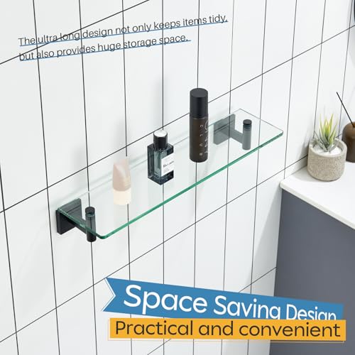 Bathroom Shelves Glass Floating Shelf 20 (Matte Black / 20-Inch(2 Pack))