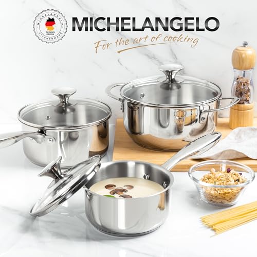 Stainless Steel Pot Set with Lids 1QT & 2QT & 3QT (1QT+2QT+3.1QT)