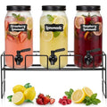 3 Pack 80 oz Glass Beverage Dispenser with Stand (Black)