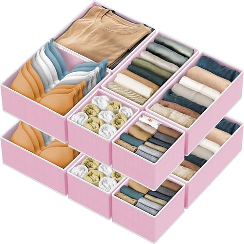 Foldable Drawer Organizer Stocking Bin (Set of 12 - 4L / 4M / 4S / Pink)