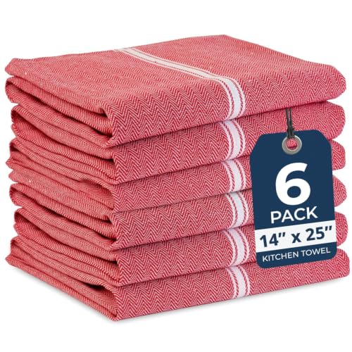 Dish Drying Towels 100% Cotton Absorbent Lint (06 Pack / 08: Red)