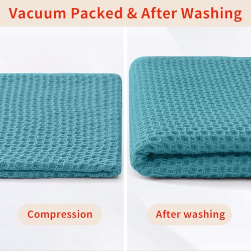 100% Cotton Waffle Weave Kitchen Dish Cloths 18 (Lake Blue / 12 X 12 - 18 Pack)