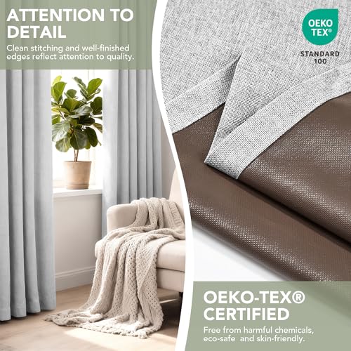 100% Blackout Linen Curtains for Bedroom Living Room 63 Inch Long (Light Grey/100% Blackout / 52"W x 63"L (Pack of 2))