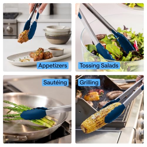 Stainless Steel Kitchen Tongs for Cooking (Blue / 7" + 9")