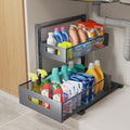Under Sink Organizer Pull Out Cabinet Organizer Adjustable Height 2 Tier with Sliding Drawers Kitchen Bathroom Organizer and Storage (gray / Extra Large-1 pack)