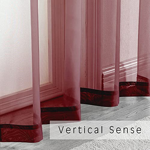 2 Panels Window Burgundy Sheer Curtains 42" x 45" Inches for Small Windows (Burgundy / 42"W x 45"L (Pack of 2))