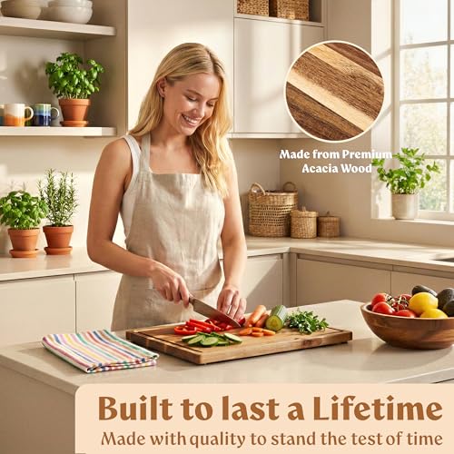 Acacia Wood Cutting Boards for Kitchen Set of 3 (Acacia One Side)