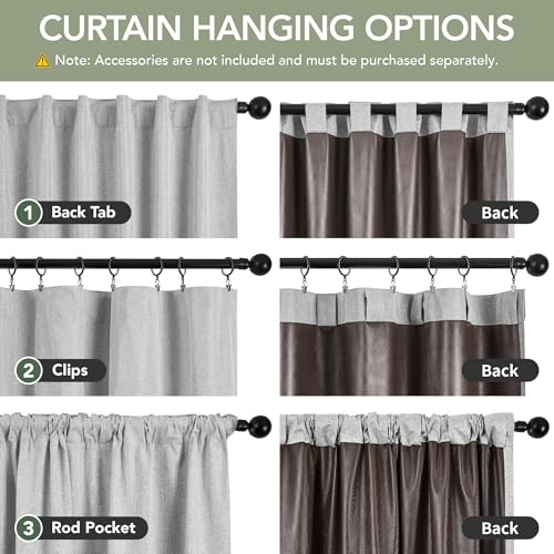 100% Blackout Linen Curtains for Bedroom Living Room 54 Inch Long (Light Grey/100% Blackout / 52"W x 54"L (Pack of 2))