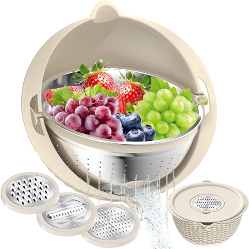 4 1 Colander with Bowl Set (Beige)