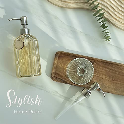 2PACK 18 Oz Glass Soap Dispenser with Rust Proof Stainless Steel Pump (Clear-2p / 2 Pack)