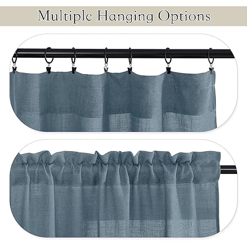 Linen Semi Sheer Curtains for Bedroom Living Room 84 inches Long (Stone Blue / 52"W x 84"L (Pack of 2))
