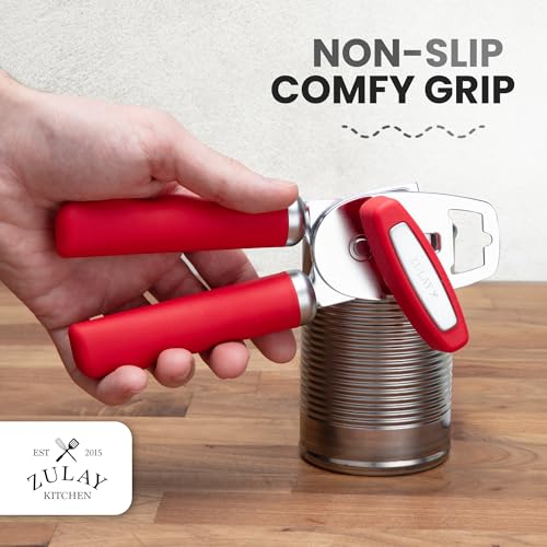 Manual Can Opener Heavy Duty Patented Stainless Steel (Cherry Red / Comfy Grip)