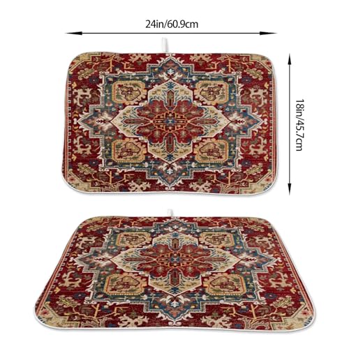 Burgundy Red Dish Drying Mat 18 x 24 inch Bohemian Rug Carpet Decorative Drying Mats Microfiber Absorbent Boho Dish Washable Draining Mat for Kitchen Counter Decor (18" x 24" / Burgundy Red Boho)