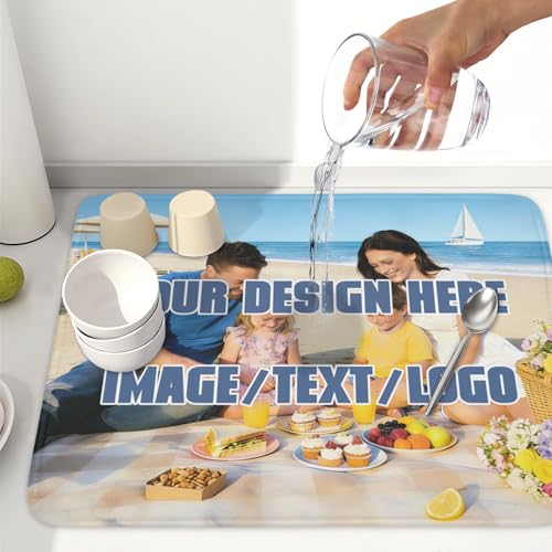 Custom Dish Drying Mat Design Your Photo Text Logo 18x24 Inch (All / 18" x 24")