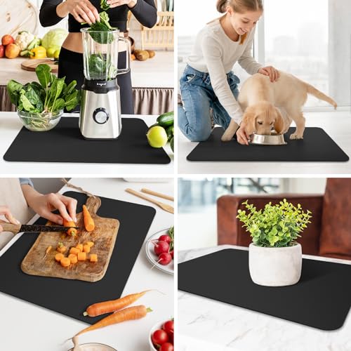 Dish Drying Mat Absorbent Dish Drying Mats for Kitchen Counter 16"x 24" (Classic Black / 24" x 16")