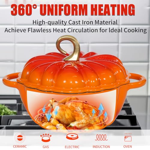Pumpkin Enameled Cast Iron Dutch Oven with Lid (Orange / 4.5QT)