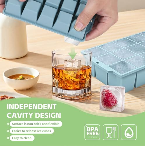 Silicone Ice Cube Tray with Locks Lids 4 Pack (Gray+Blue+Green+Pink)