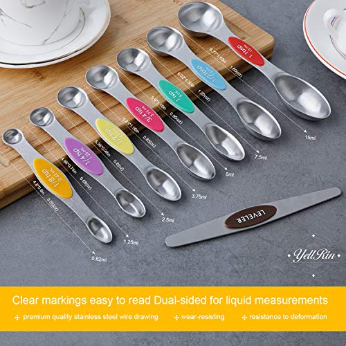 Magnetic Measuring Spoons Set Stainless Steel Dual Sided Measuring Spoons (Color)