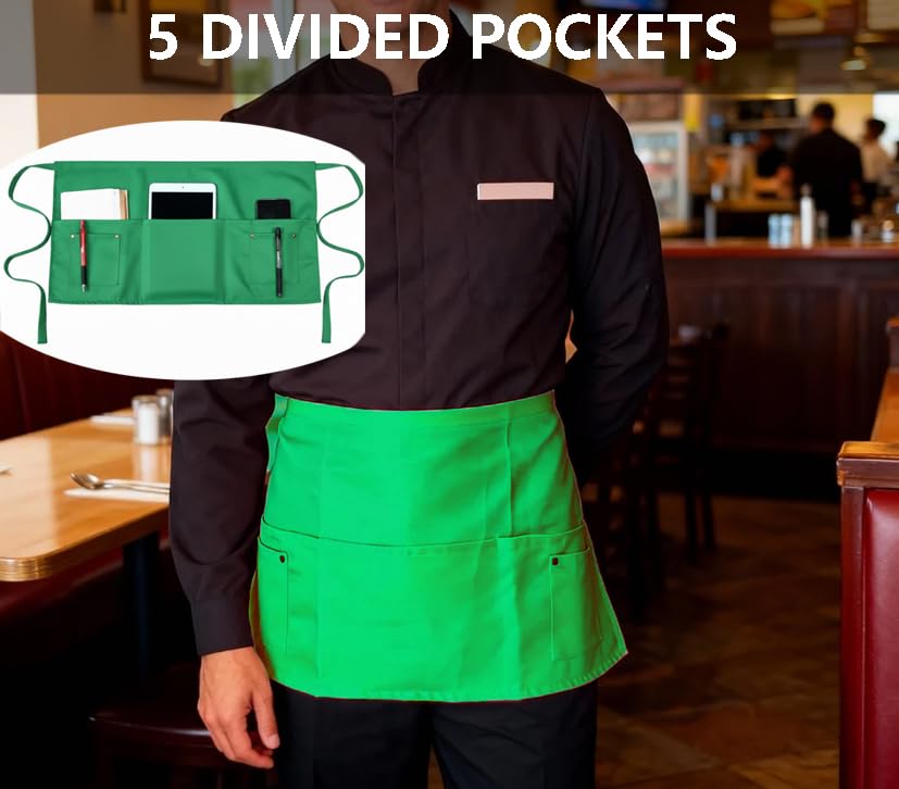 Pack of 6 Server Waist Aprons (Green X 6)