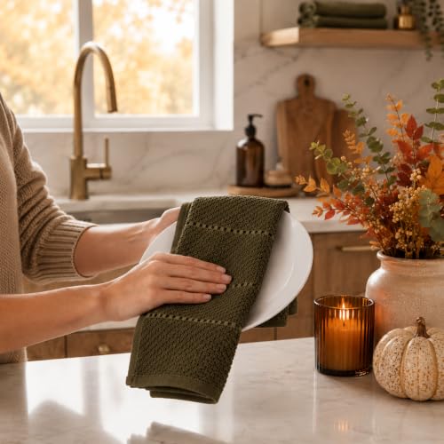 Olive Green Kitchen Hand Dish Towels (Olive Textured)