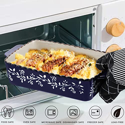 3 Pack Ceramic Bakeware Set Porcelain Rectangular Baking Dish Lasagna Pans for Cooking Kitchen Casserole Dishes Cake Dinner 12 x 8.5 x 6 Inches of Baking Pans Banquet and Daily Use Cobalt Blue (Cobalt Blue)