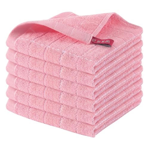 100% Cotton Terry Kitchen Dish Cloths (Pink / 12 X 12 - 6 Pack)