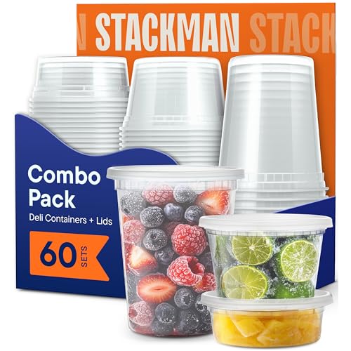 60 Sets] Plastic Deli Food Storage Containers with Airtight Lids Combo Set (60 Pack, 8/16/32 oz)