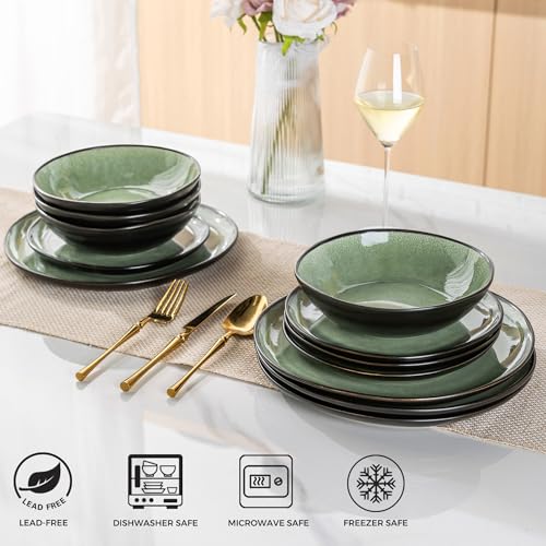 Ceramic Dinnerware Sets for 4 (Matte Olive Green / Service for 4)