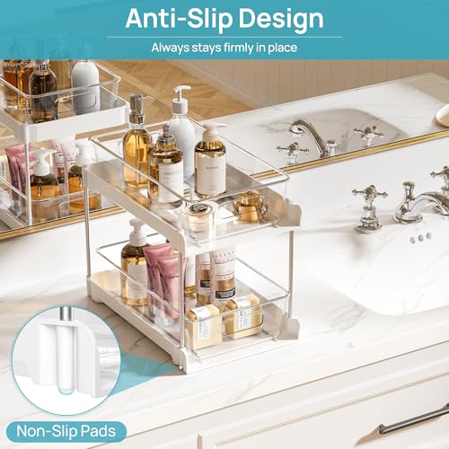 4 Pack Pull Out Bathroom Under Sink Organizer (White / S-Standard (4 Pack))