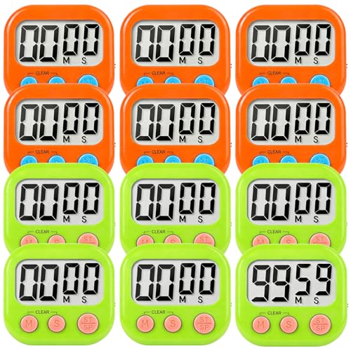 12 Pack Digital Kitchen Timer Small Classroom Timers for Kids Teachers (Orange&green)