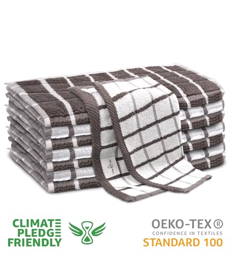 Kitchen Towels Cotton Dish Towels 12”x12” (12" x 12" (Set of 6) / 047 Grey Checks Terry)