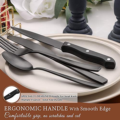 24 Pieces Matte Black Silverware Set with Steak Knives for 4