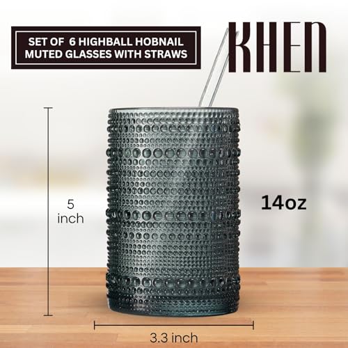 Hobnail Drinking Glasses & Straws (Neutral Muted Colors)