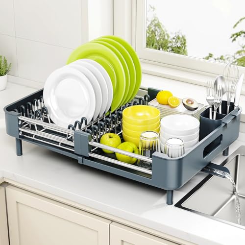 Extendable Stainless Dish Drying Rack for Kitchen Counter (Dark Slate Teal)