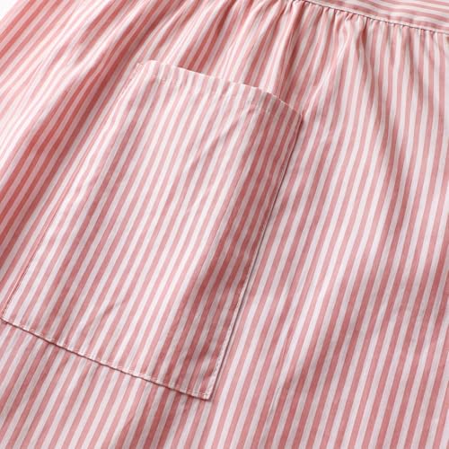 Vintage Apron Ruffle Dress Women 2 Pockets (Pink / Stripe)