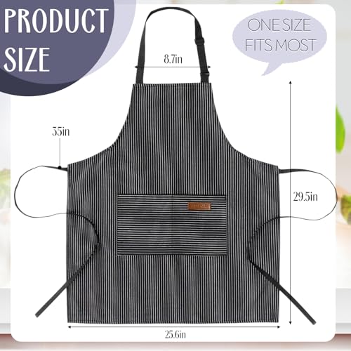 12 Pcs Cotton Striped Aprons for Cooking (Black,grey / Thin Stripes)