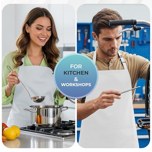 Bib Aprons 4 Pack Adjustable With 2 Pockets White (4 Pack / White)