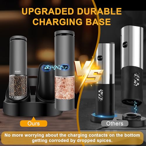 Electric Salt and Pepper Grinder Set USB Rechargeable (Charging Base-Space Gray Set)