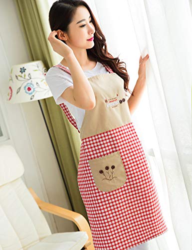 100% Cotton Patchwork Apron with Pockets (#2 Red & White Gingham Patchwork Cat)