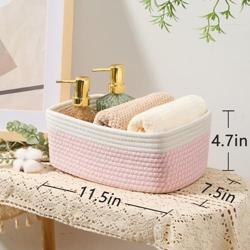 Small Storage Baskets for Organizing (4pcs-L11.5xW7.5xH4.7" / Off White/Pink)