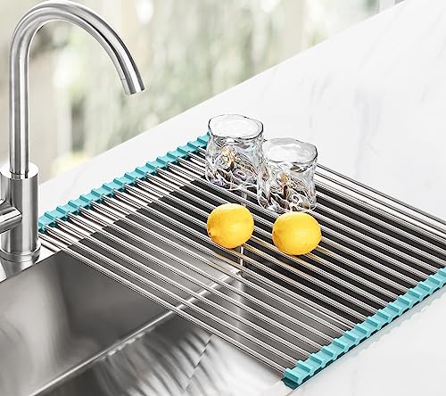 Roll Up Dish Drying Rack Over Sink (Green / 21 x 15.5 in)