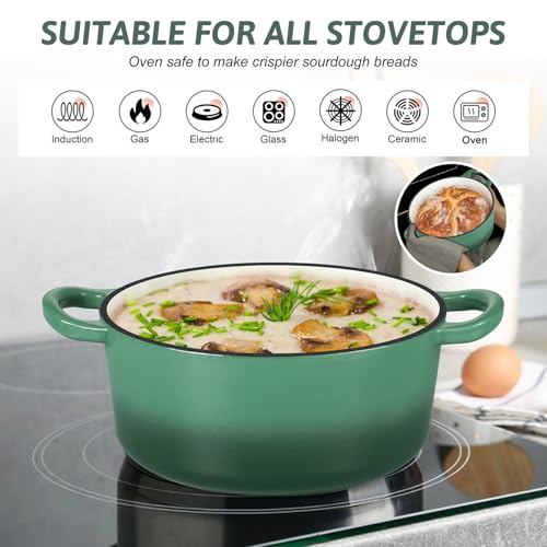 Enameled Cast Iron Dutch Oven (Basil Green / 3QT)