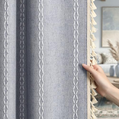 Blue 100% Boho Blackout Curtains 84 Inch 2 Panels with Tassels (Blue / 52"W x 84"L (Pack of 2))