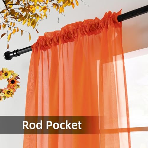 Solid Sheer Rod Pocket Curtain Voile Draperies 4 Panels White Beige Black Grey Ivory 52 Inch Width 54 Inch Long 1 Pair for Kitchen Bedroom Children Living Room Yard (Burnt Orange / 52"W x 54"L (Pack of 4))