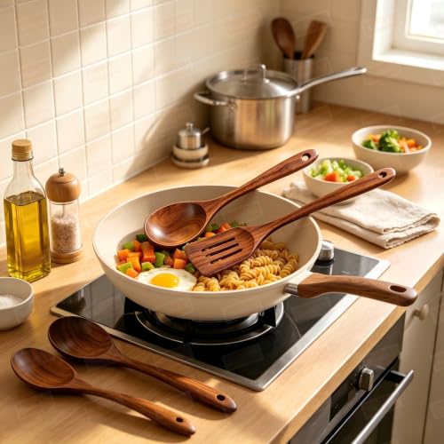 5 PCs Teak Wooden Utensil Set with Hooks (5)