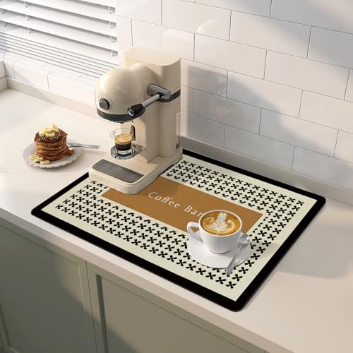 Coffee Mat Dish Drying Mat Hide Stain High Absorbent Bar Mat for Countertops Easy Clean (Beige / 19" x 12")