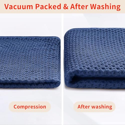 100% Cotton Oversized Waffle Weave Kitchen Towels 6 (Navy Blue / 20 X 28 - 6 Pack)