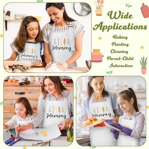 R HORSE 2Pcs Adults Kids Matching Apron Set (White Mommy)